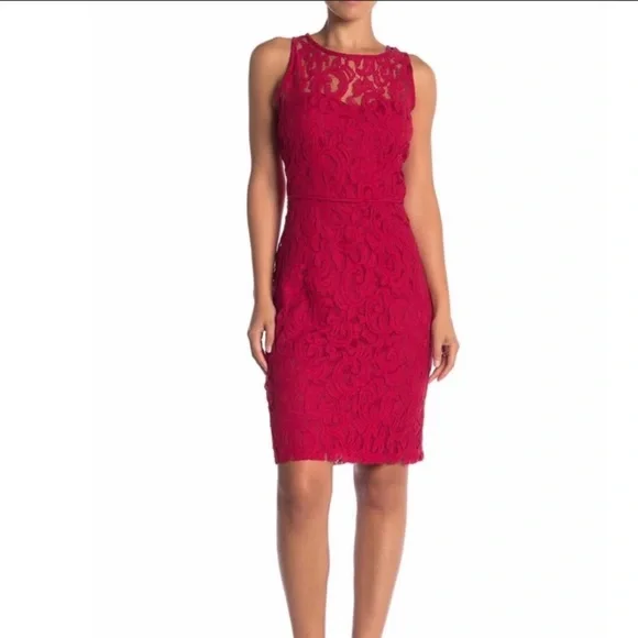 Marina Sleeveless Lace Sheath Dress Red 14 at Hautelook - Womens Cocktail Dresses - Party Dresses - Dresswear